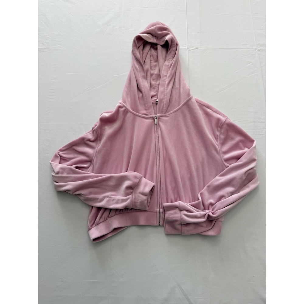 H&M Divided Hoodie Juniors Large Pink Velour Full Zip Long Sleeve Casual